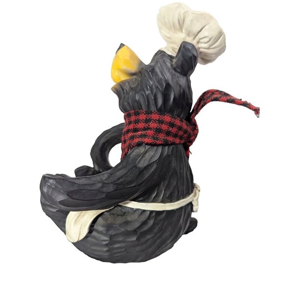 Chef Black Bear Wine Bottle Holder Hat Apron Buffalo Fabric Red Black Scarf 8-in - Picture 7 of 7